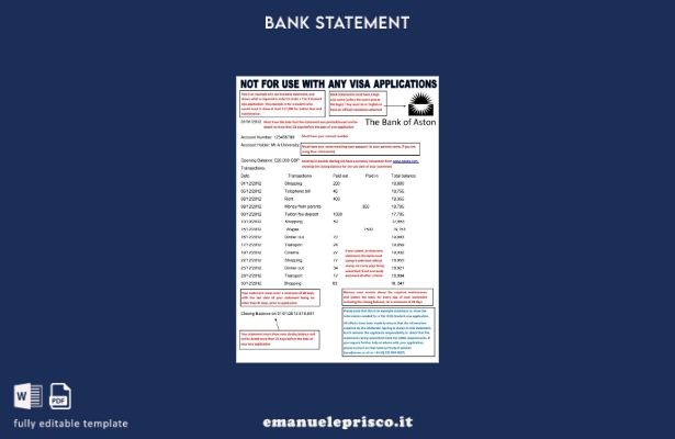 stile verificato Regno Unito Modello Word dell'estratto conto della Bank of Asto